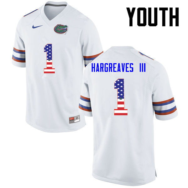 Youth Florida Gators #1 Vernon Hargreaves III College Football USA Flag Fashion Jerseys-White - Click Image to Close